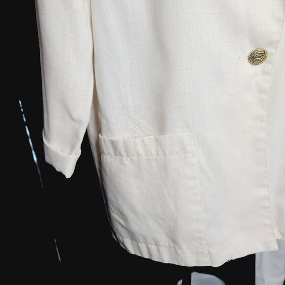 Vintage 90s Neutral Minimalist Beige Lightweight Long Fall Blazer - Picture 5 of 16